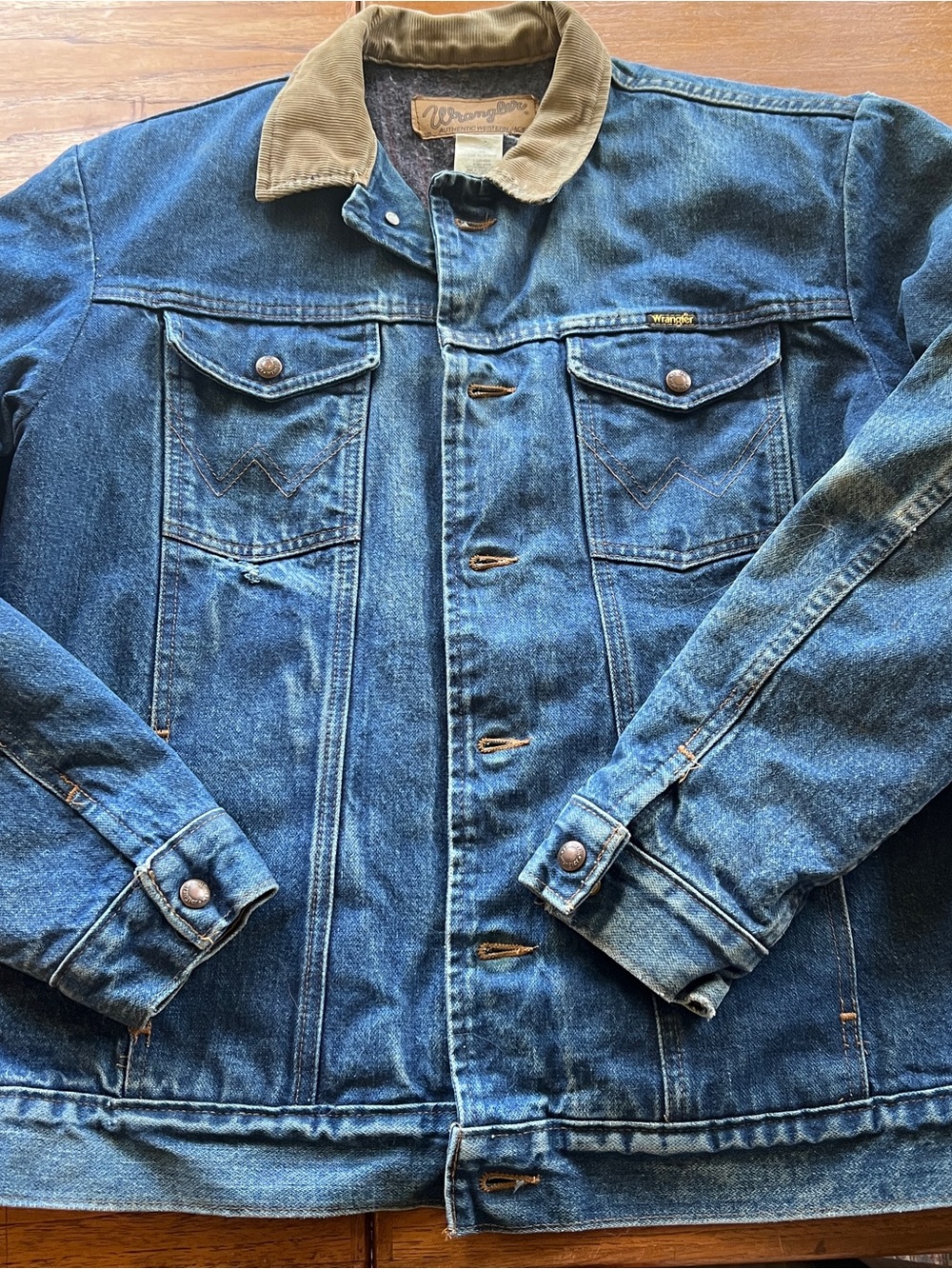 Vintage Wrangler Denim Blanket Lined Jacket Corduroy Collar 42L trucker Cowboy